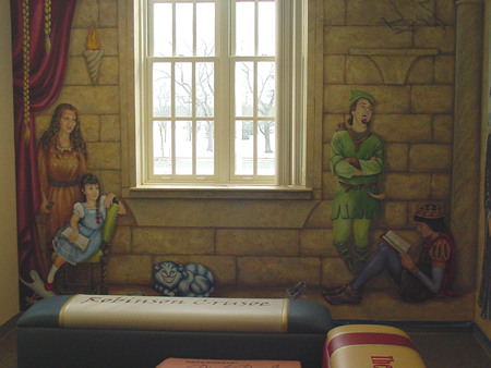 Your children will love the kites sailing over fun books for pleasure reading and learning. Mickey, Minnie, Eyore and Tigger are here to welcome your little ones. Big Cozy Books are great for sitting and reading to toddlers, but don't be surprised if they want to find all the characters from classic children's literature in the surrounding mural, a generous gift of the Friends of Emmitsburg Library. 