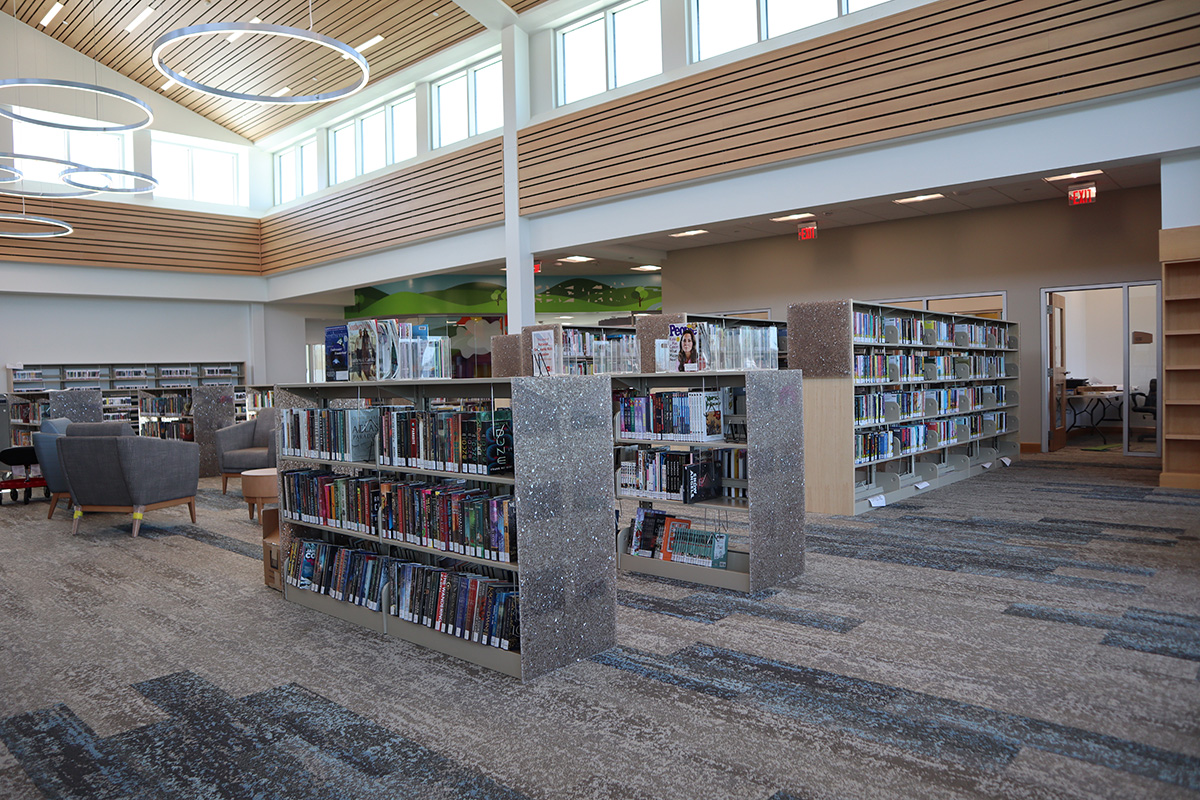 An interior view of the shelving at Middletown Library